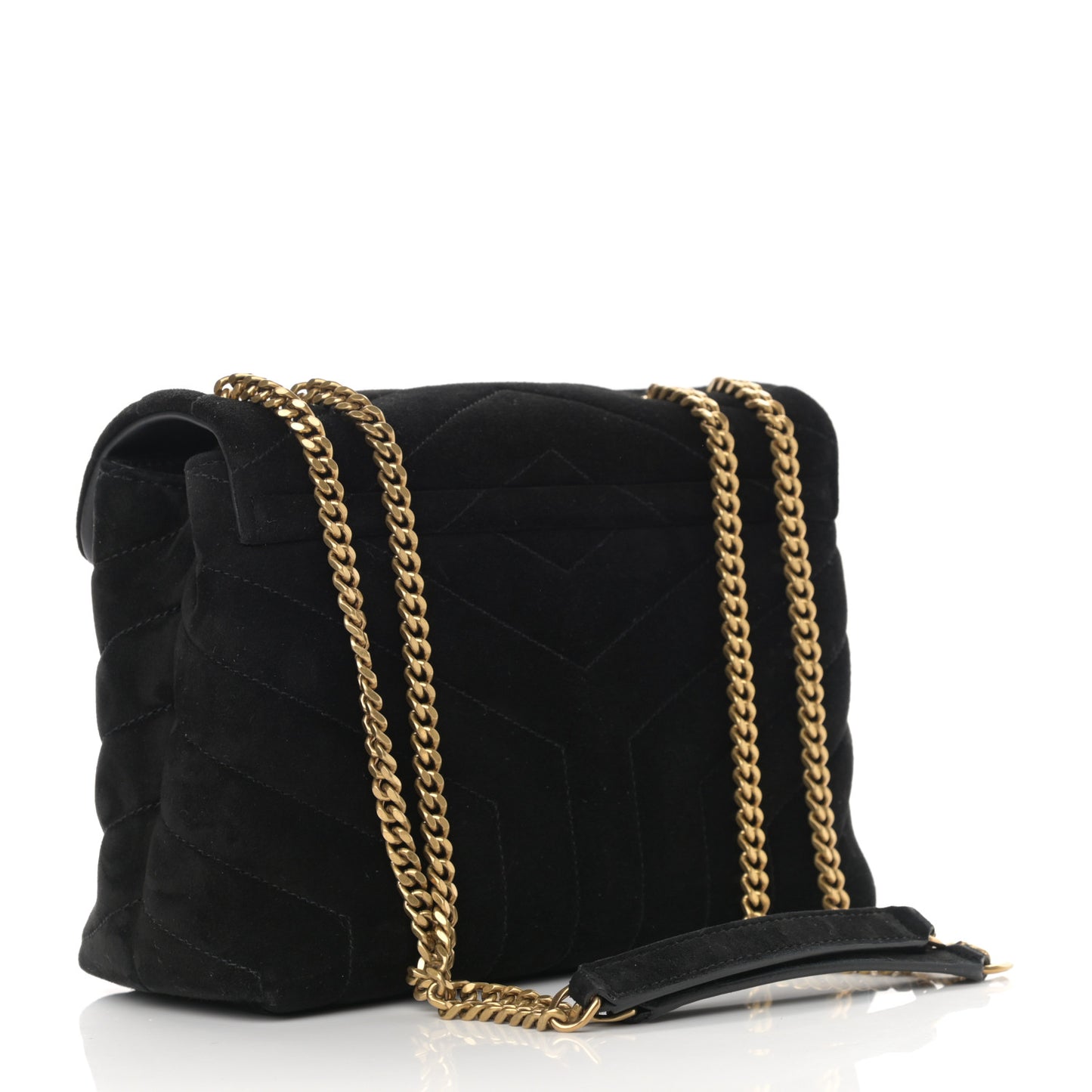 Suede Calfskin Y Quilted Monogram Small Loulou Chain Satchel Black