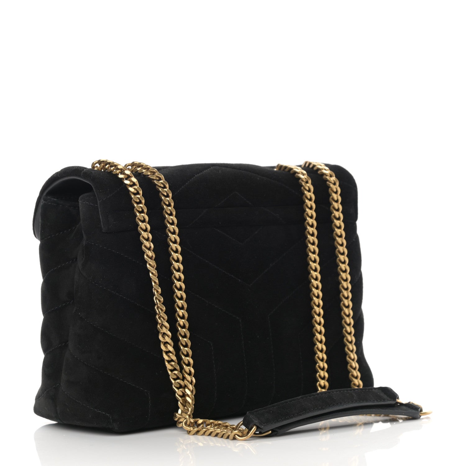 Saint Laurent Suede Calfskin Y Quilted Monogram Small Loulou Chain Satchel Black 3 of 12