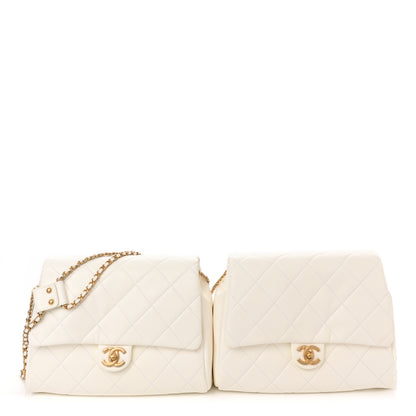 Chanel Lambskin Quilted Large Side-Packs White 1 of 12