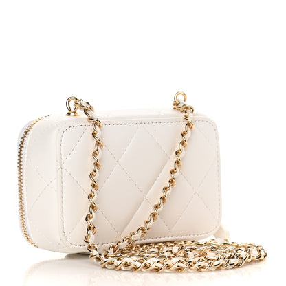 Chanel Lambskin Quilted Mini Golden Plate Clutch With Chain White 2 of 8