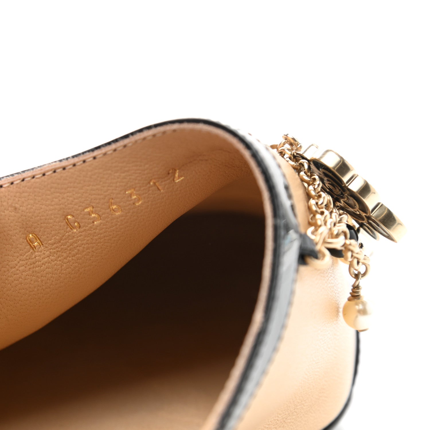 Chanel Lambskin Patent Pearl Chain Charm CC Mules 39 Beige Black 8 of 9