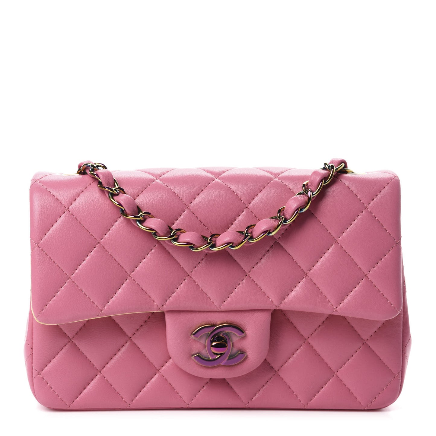 Lambskin Quilted Mini Rectangular Flap Pink Yellow