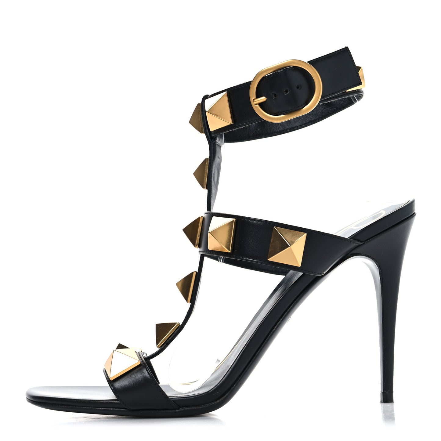 Nappa Roman Stud T-Strap 100mm Sandals 39.5 Black