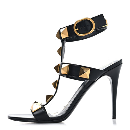 Valentino Garavani Nappa Roman Stud T-Strap 100mm Sandals 39.5 Black 1 of 8