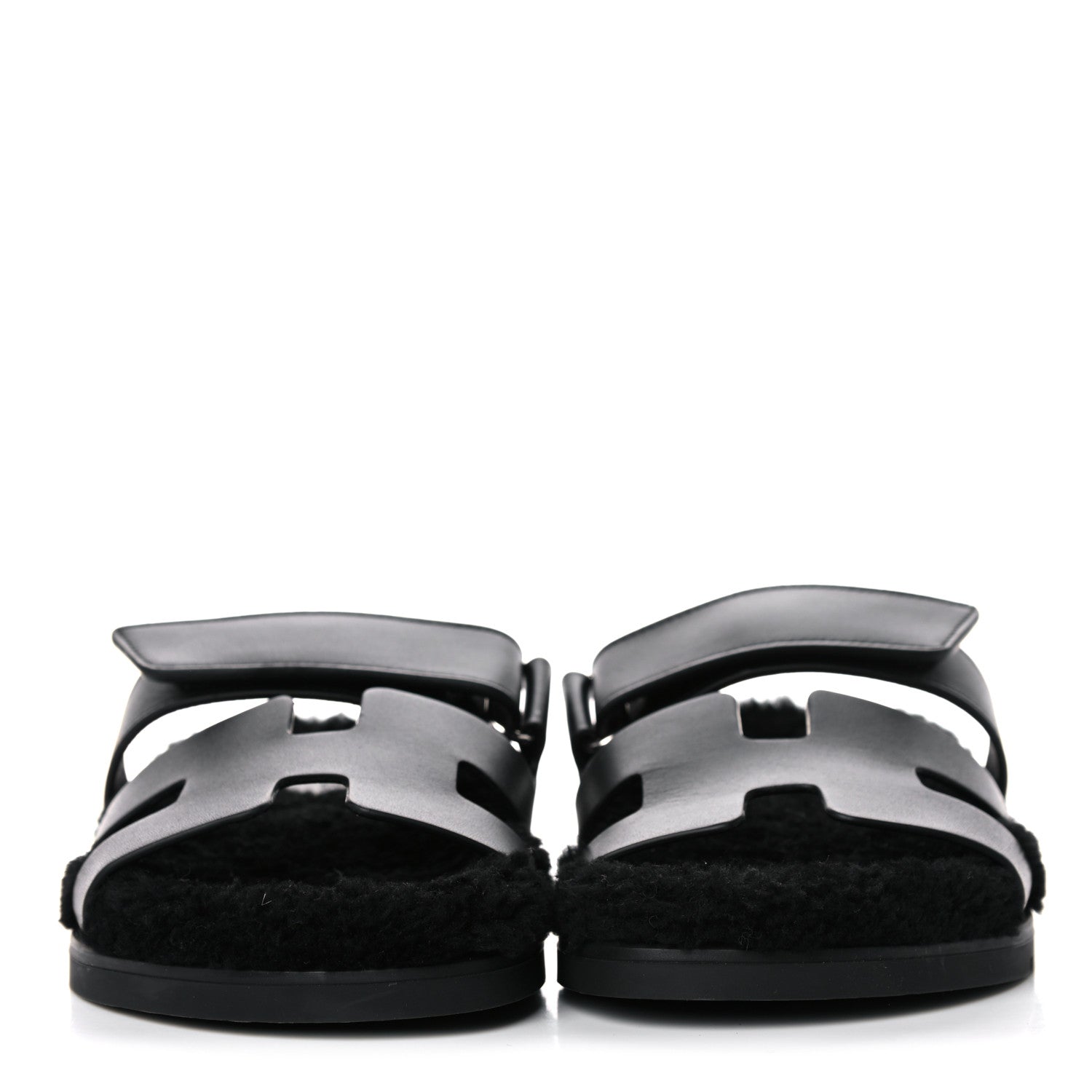 Hermes Calfskin Woolskin Womens Chypre Sandals 37 Black 2 of 11