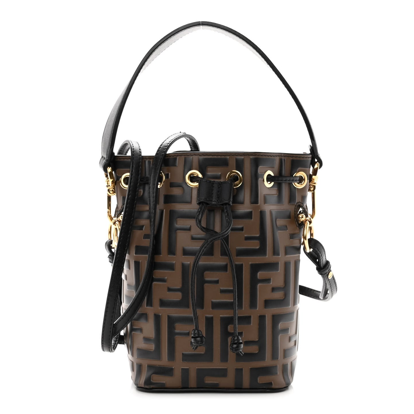 Vitello Liberty F is Fendi Bi-Color FF 1974 Embossed Mini Mon Tresor Bucket Bag Maya Black