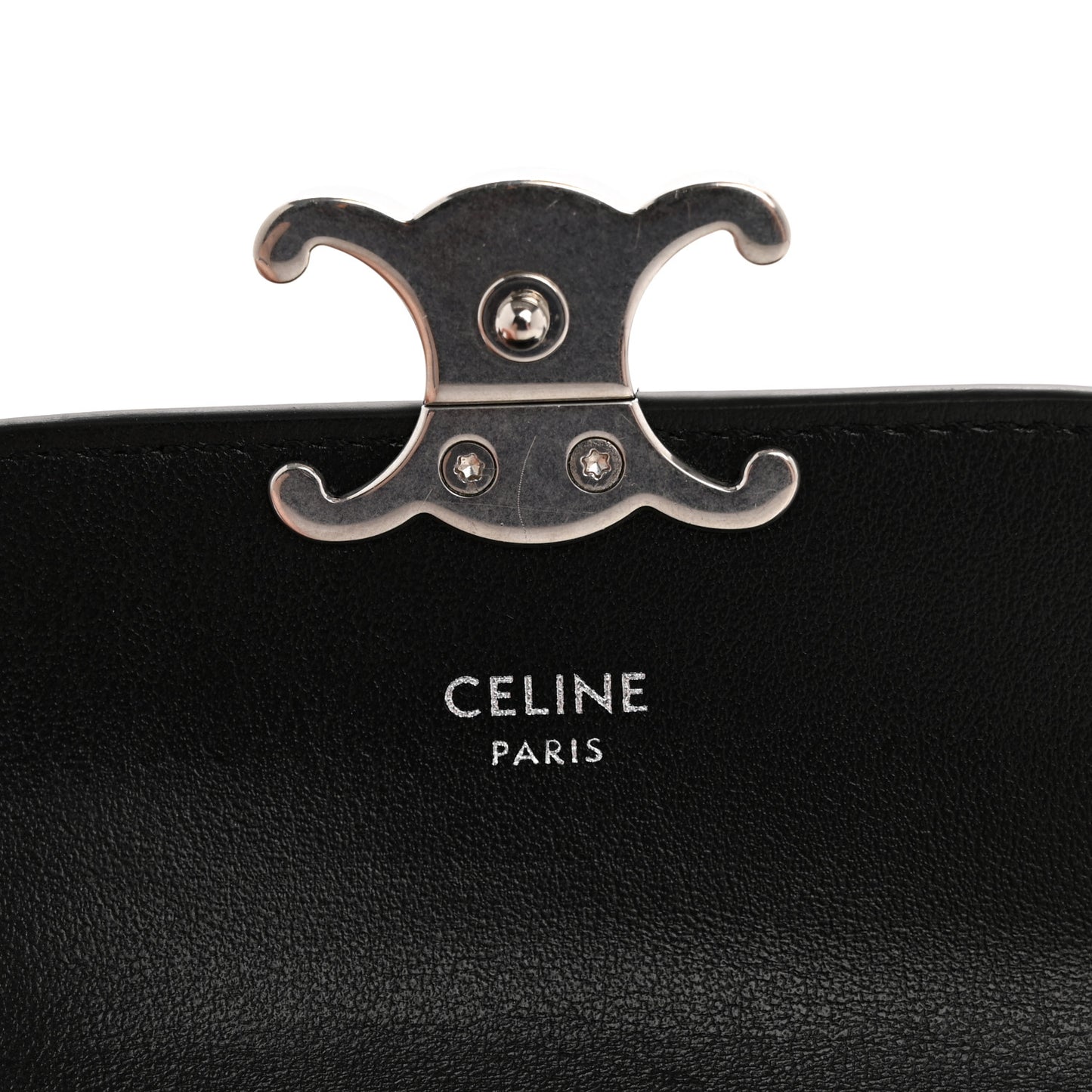 Shiny Calfskin Triomphe Flap Card Holder Black