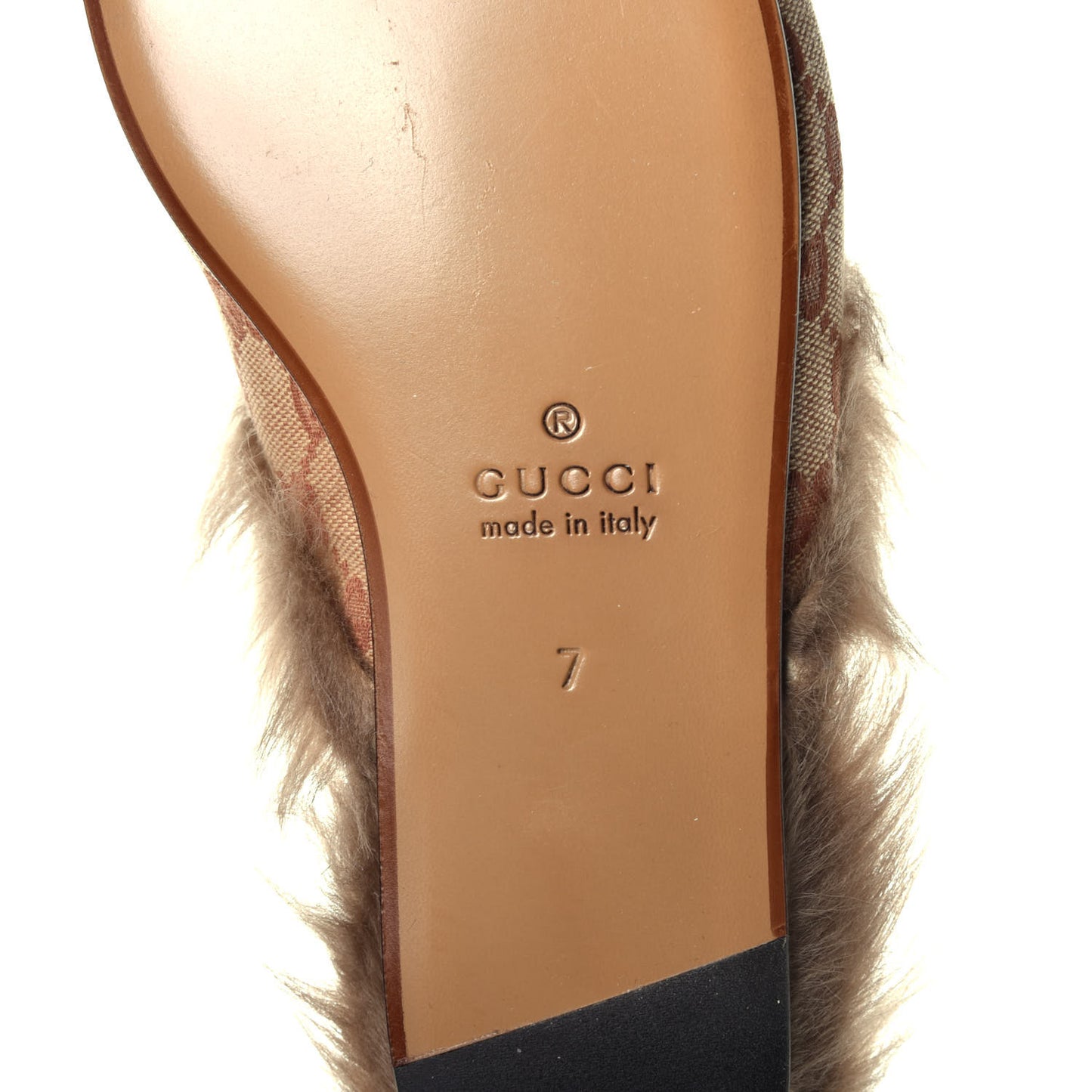 GG Monogram Fur Mens Princetown Slippers 7 Beige Ruggine Rust