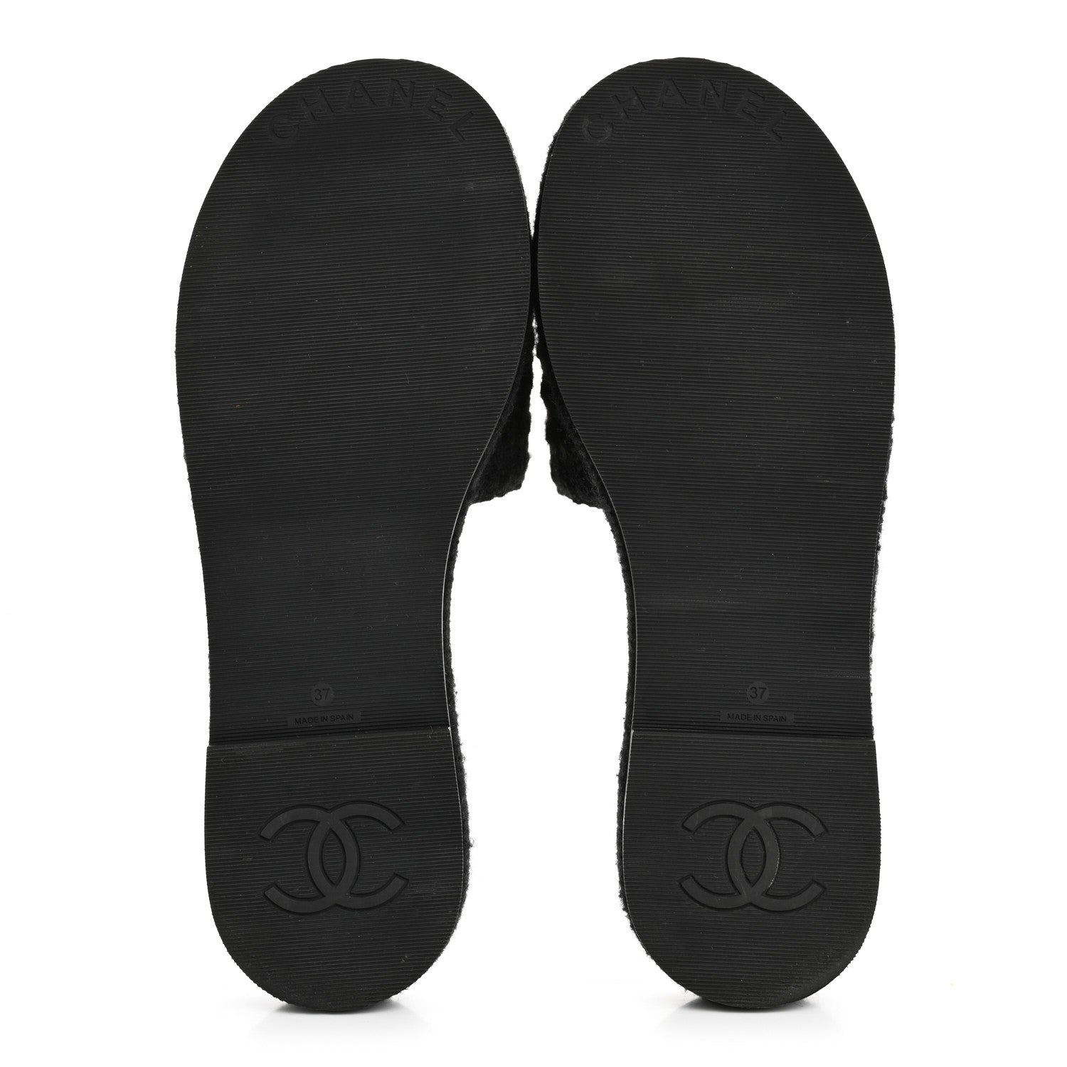Chanel Wool Alpaca Chain CC Slide Sandals 37 Black 6 of 12