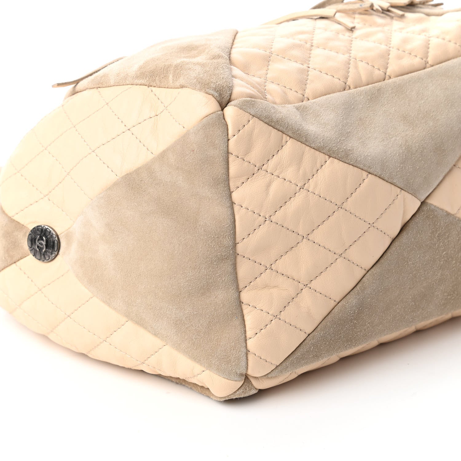 Chanel Calfskin Suede Quilted Patchwork Drawstring Bag Beige 6 of 11