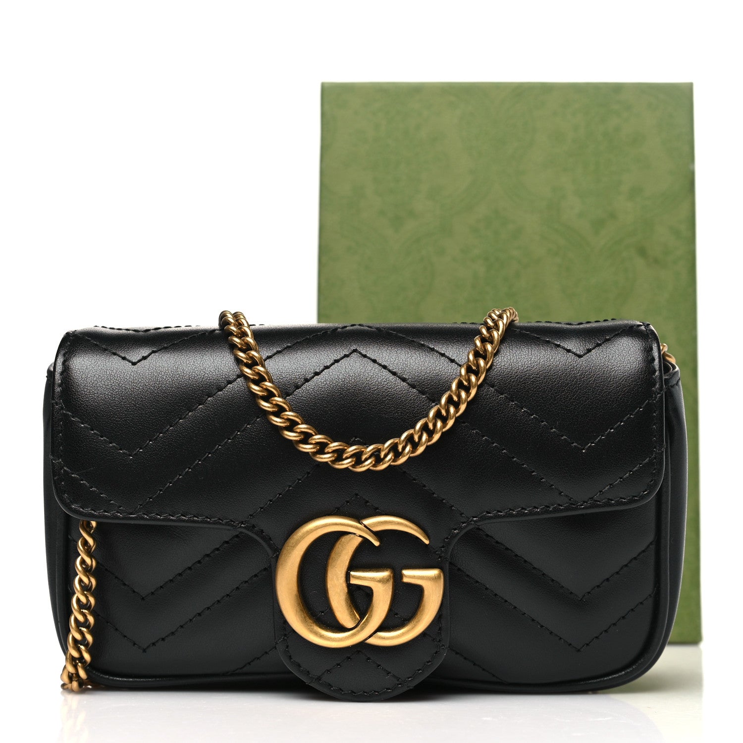 Gucci Calfskin Matelasse Super Mini GG Marmont Shoulder Bag Black 11 of 11