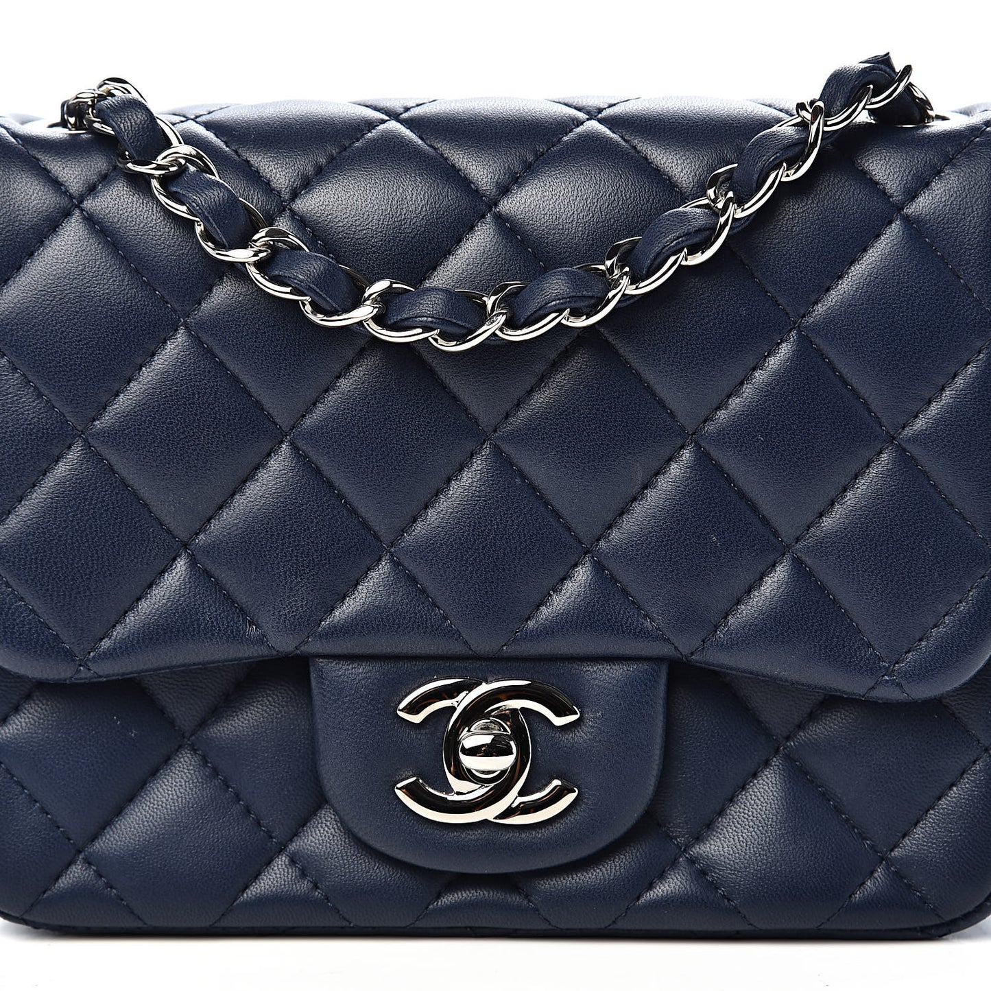 Lambskin Quilted Mini Square Flap Navy Blue