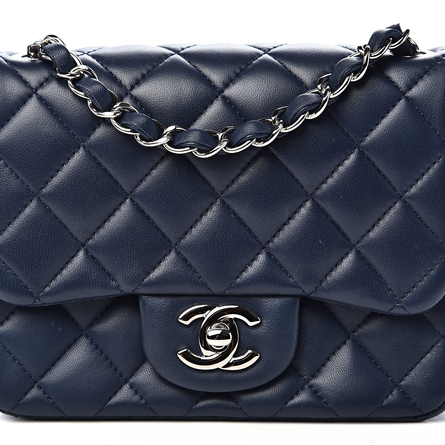 Chanel Lambskin Quilted Mini Square Flap Navy Blue 12 of 12