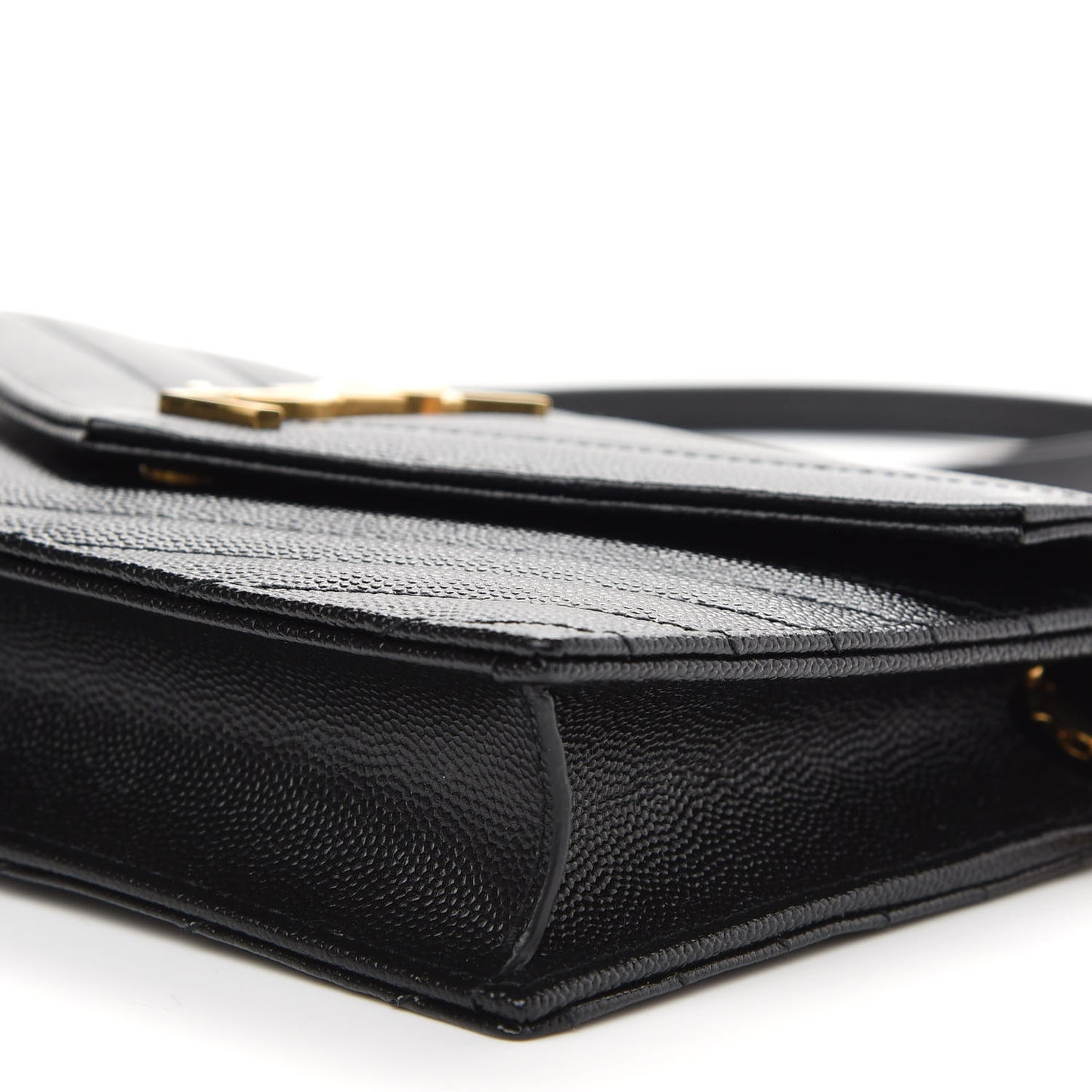 Grain De Poudre Matelasse Chevron Monogram Envelope Chain Wallet Black