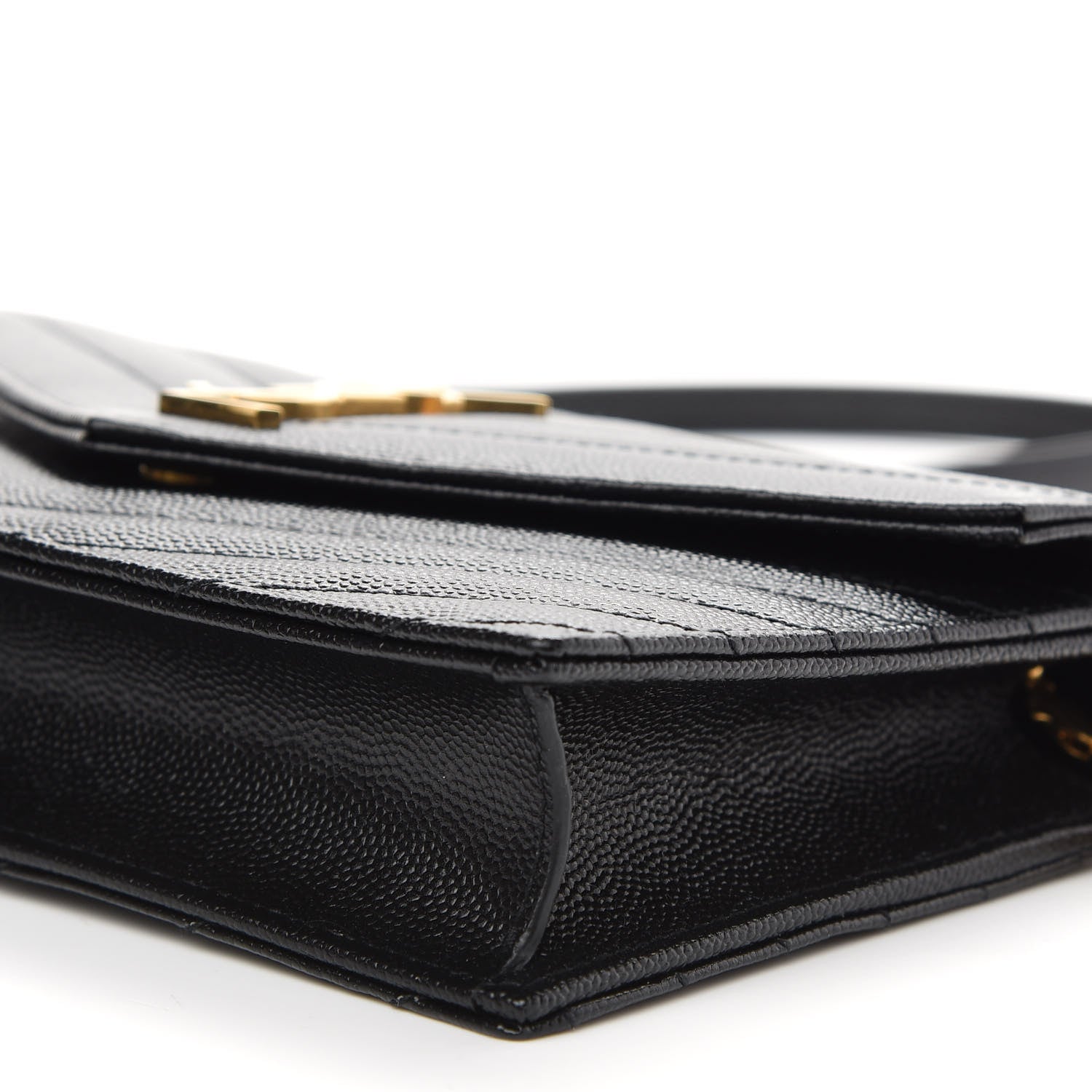 Saint Laurent Grain De Poudre Matelasse Chevron Monogram Envelope Chain Wallet Black 8 of 8