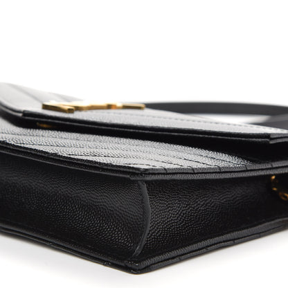 Saint Laurent Grain De Poudre Matelasse Chevron Monogram Envelope Chain Wallet Black 8 of 8