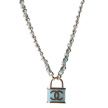 Chanel Calfskin Metal Padlock Necklace Gold Iridescent Blue 1 of 7