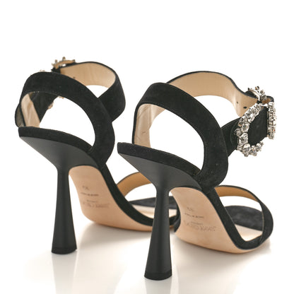 Jimmy Choo Suede Crystal Sereno 100 Sandals 39 Black 3 of 10