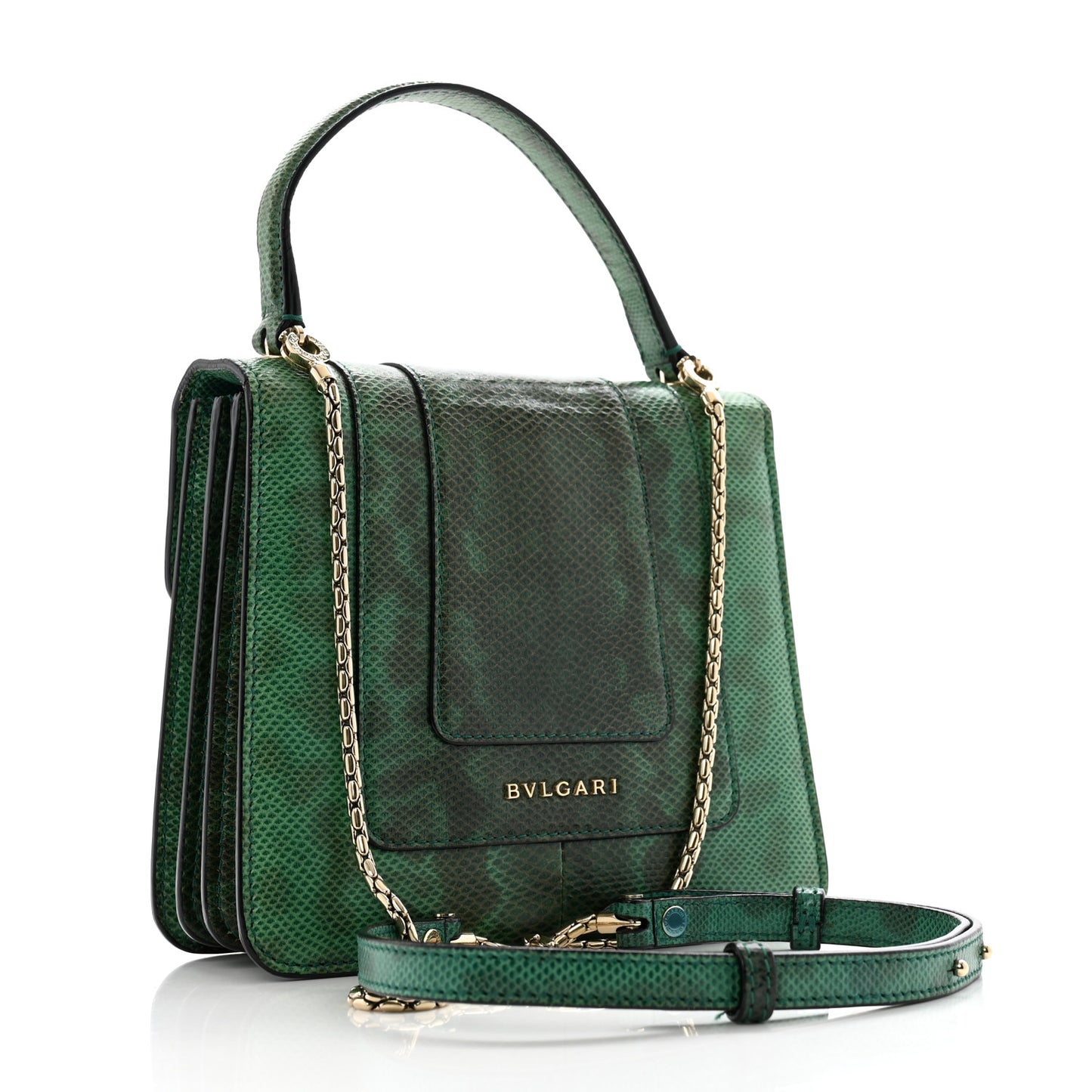 Shiny Karung Serpenti Forever Top Handle Green