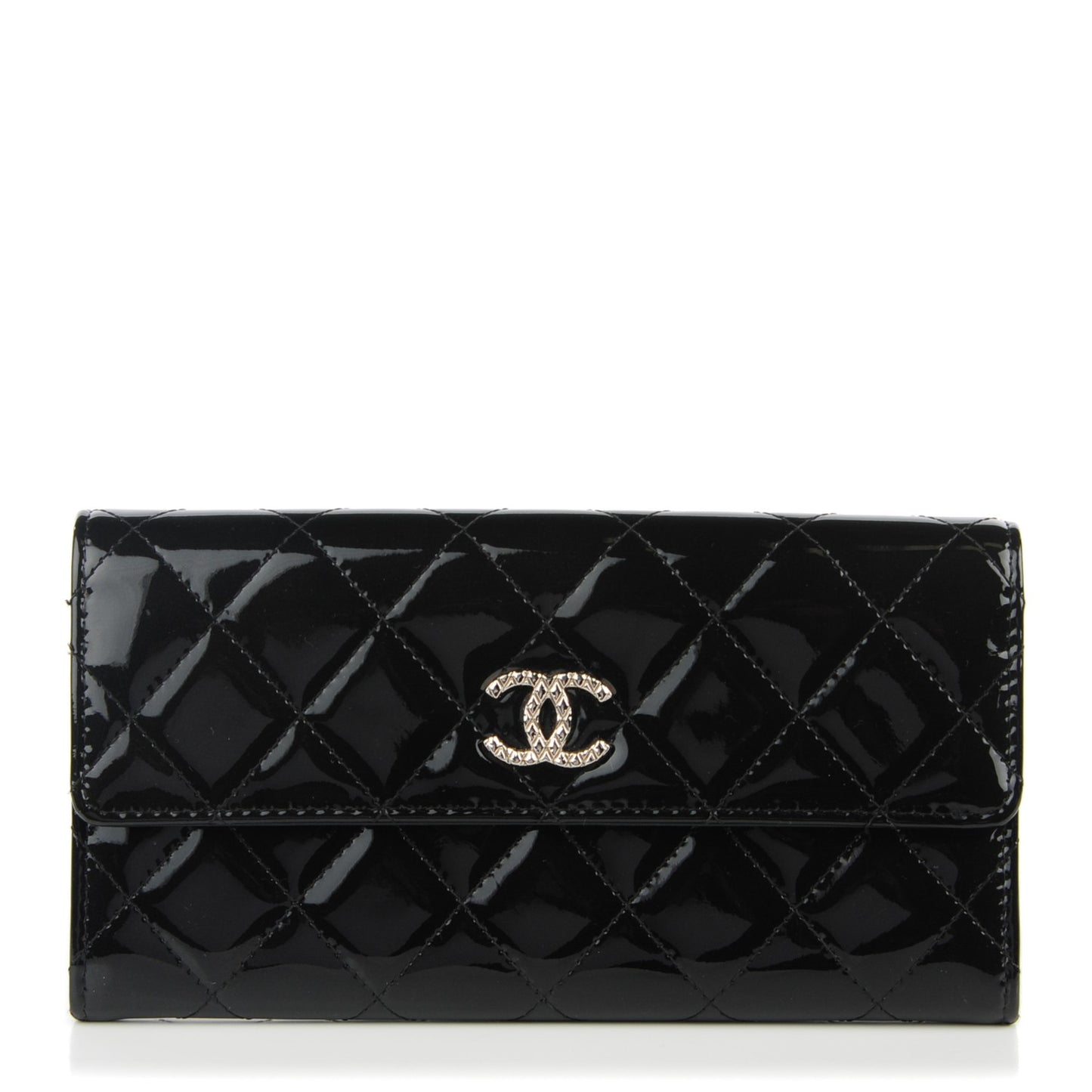 Patent Quilted Large Brilliant Flap Wallet Black