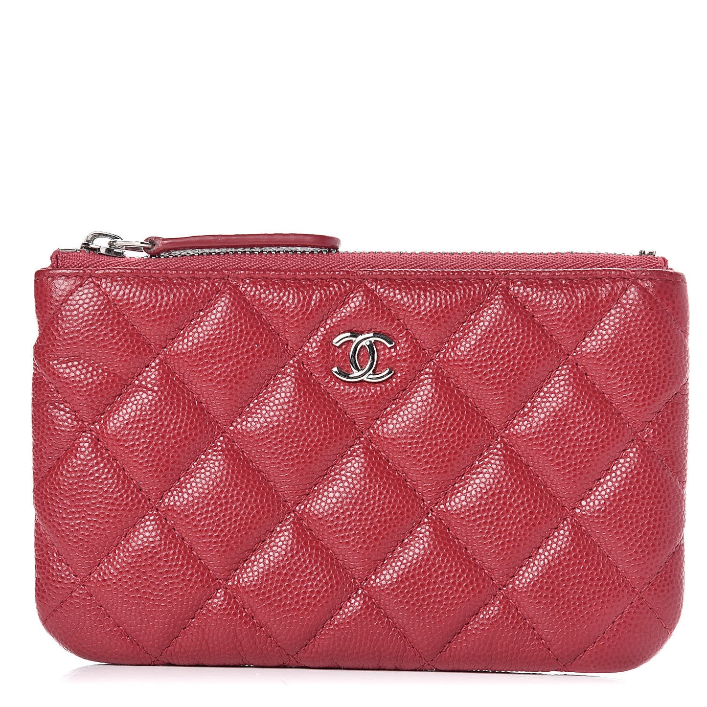 Caviar Quilted Small Cosmetic Case Dark Pink