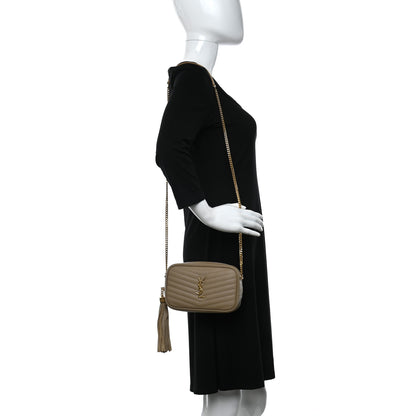 Saint Laurent Grain De Poudre Matelasse Monogram Mini Lou Camera Bag Dark Beige 2 of 12