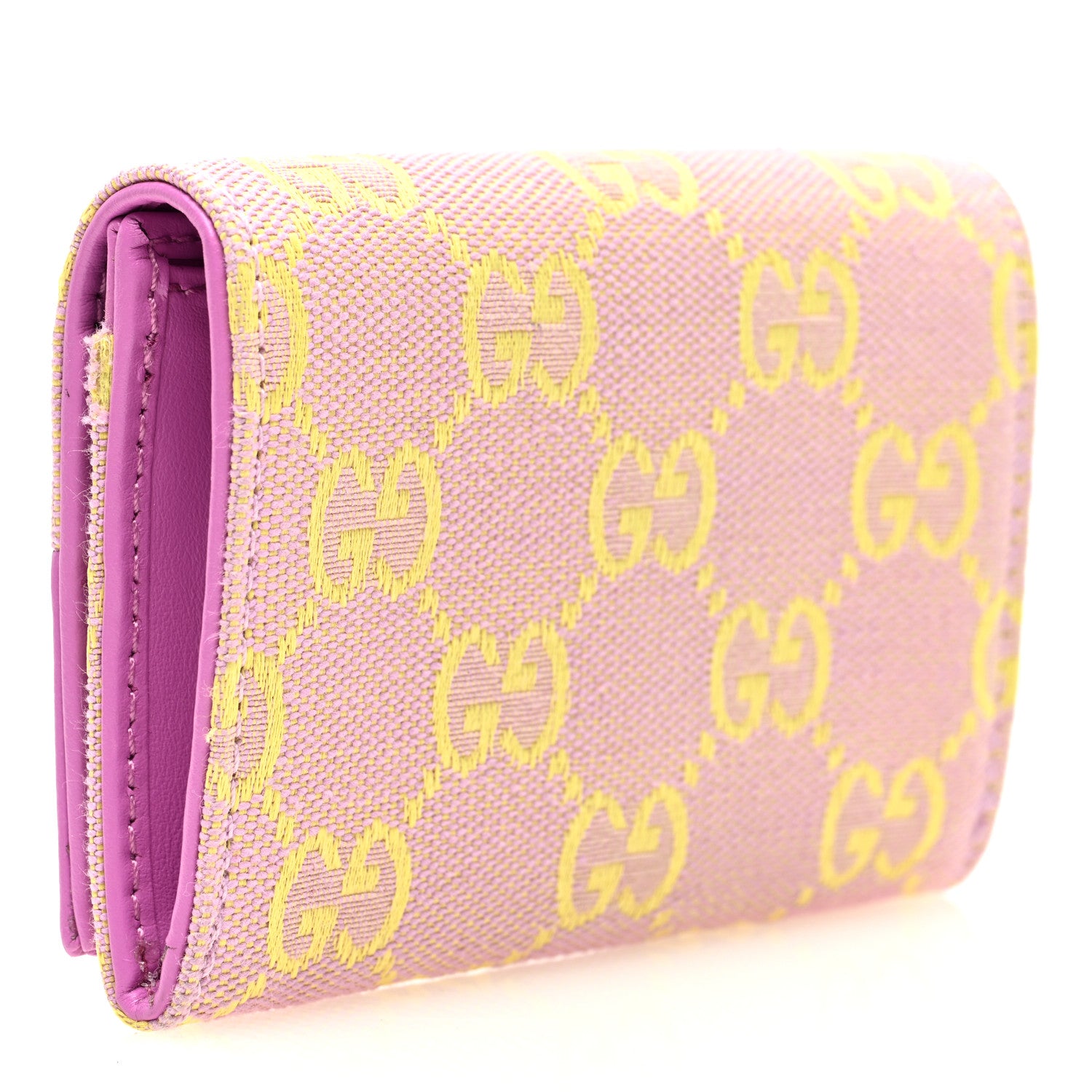 Gucci Moire Calfskin Monogram Bi-Fold Card Case Lilac Yellow 3 of 7