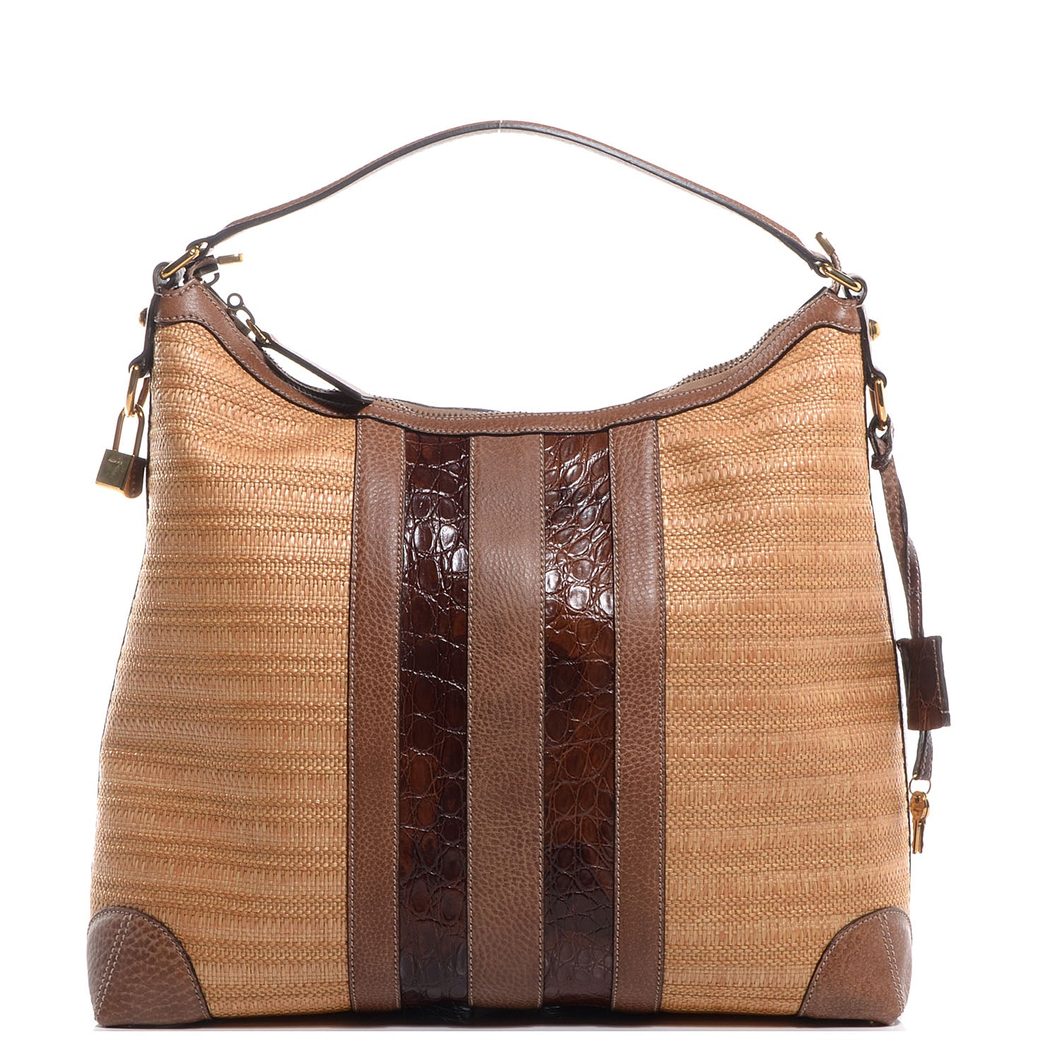 Gucci Straw Crocodile Medium Secret Hobo Brown 1 of 7
