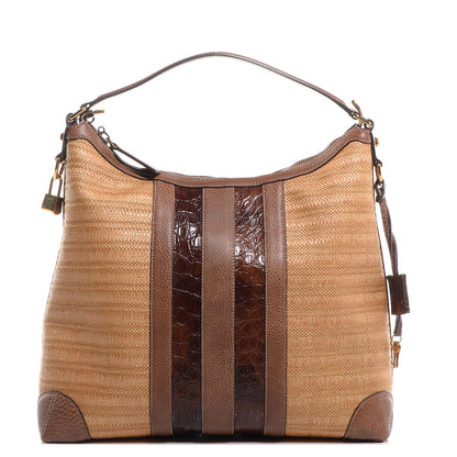 Gucci Straw Crocodile Medium Secret Hobo Brown 1 of 7