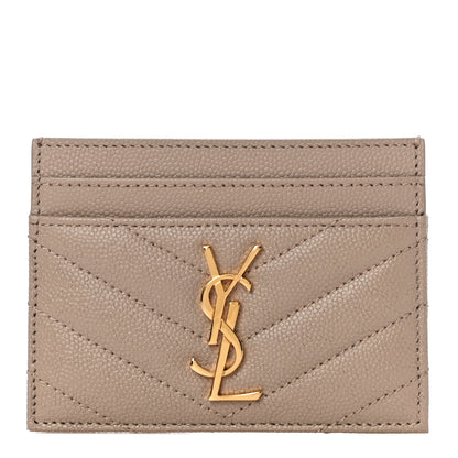 Saint Laurent Grain De Poudre Matelasse Chevron Monogram Credit Card Case Dark Beige 1 of 10