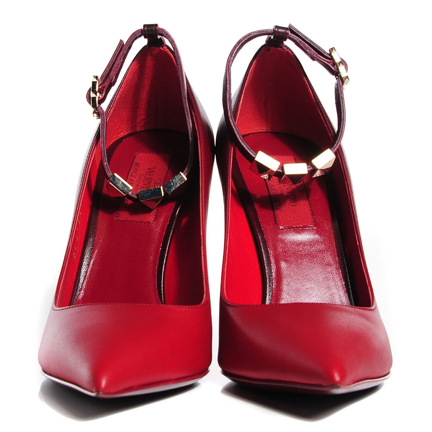 Calfskin Rockstud Ombre Ankle Strap Pumps 36 Rouge Absolute