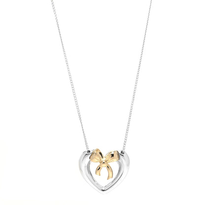 Tiffany Sterling Silver 18K Yellow Gold Heart Ribbon Pendant Necklace 1 of 7