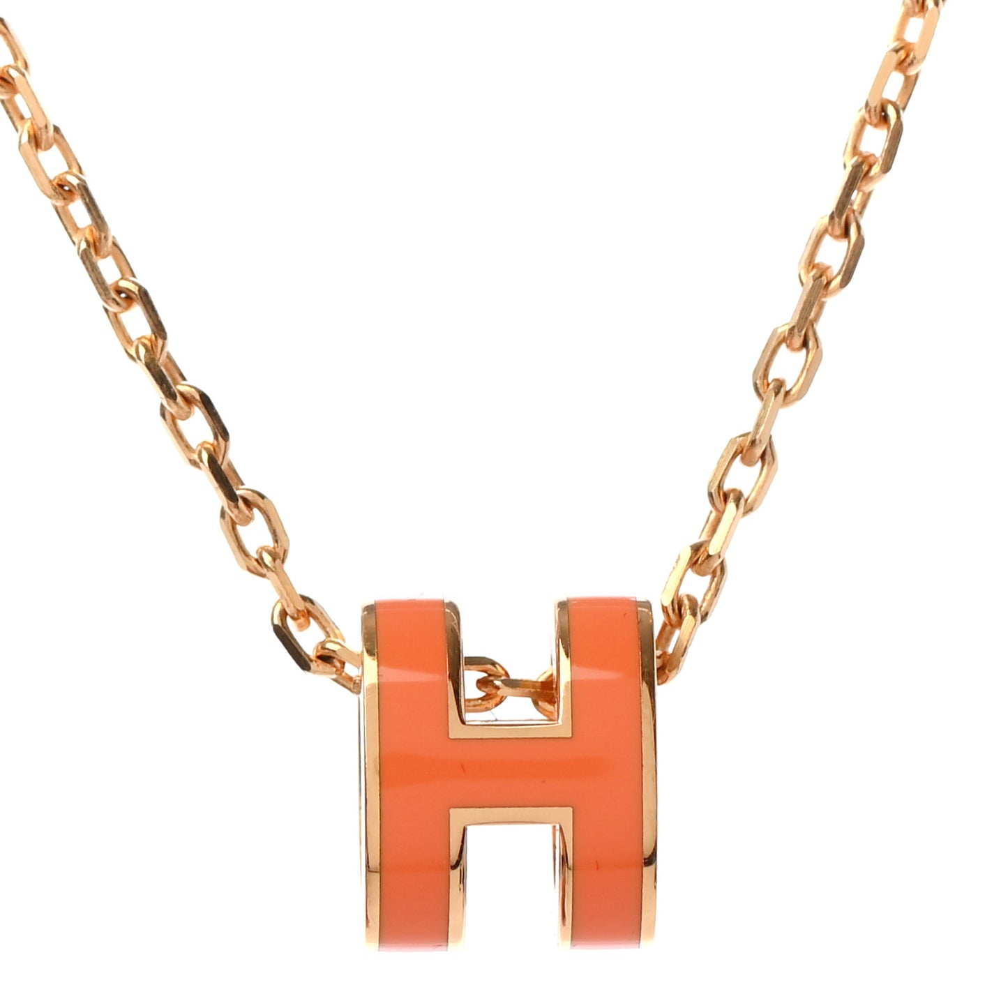 Lacquered Gold Mini Pop H Pendant Necklace Orange