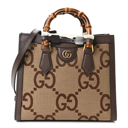 Gucci Monogram Jumbo GG Textured Dollar Calfskin Small Diana Tote Bag Camel Ebony New Acero Pomegranate Red Camel Ebony New Acero Pomegranate Red 1 of 11