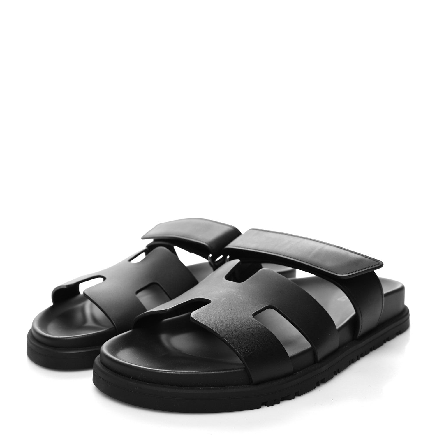 Hermes Calfskin Womens Chypre Sandals 37.5 Black 3 of 9