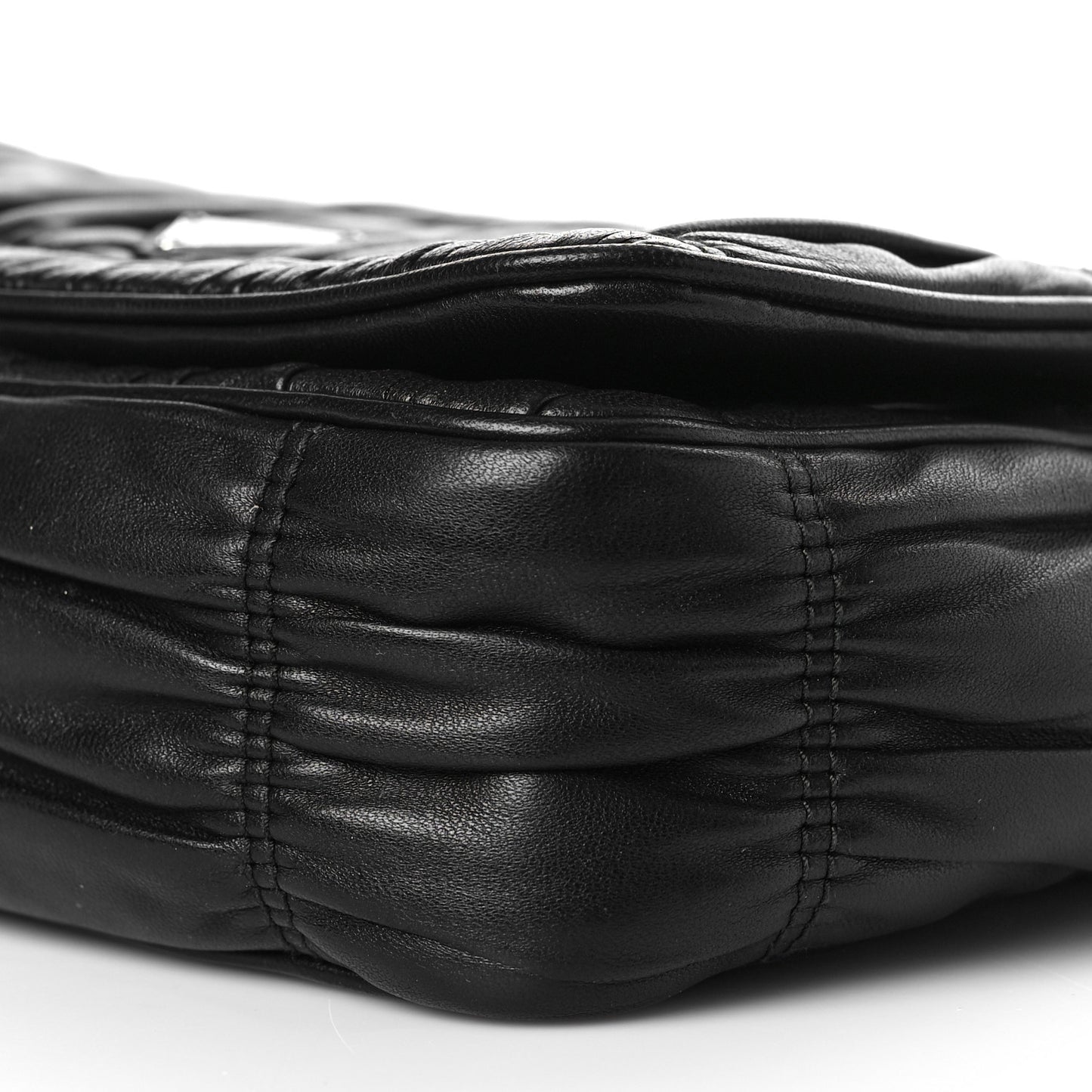 Nappa Gaufre Flap Shoulder Bag Black