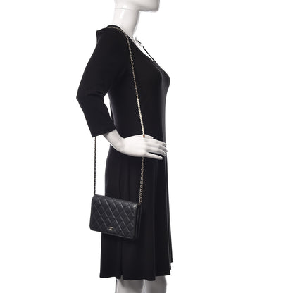 Chanel Lambskin Quilted Pearl Wallet On Chain WOC Black 2 of 13
