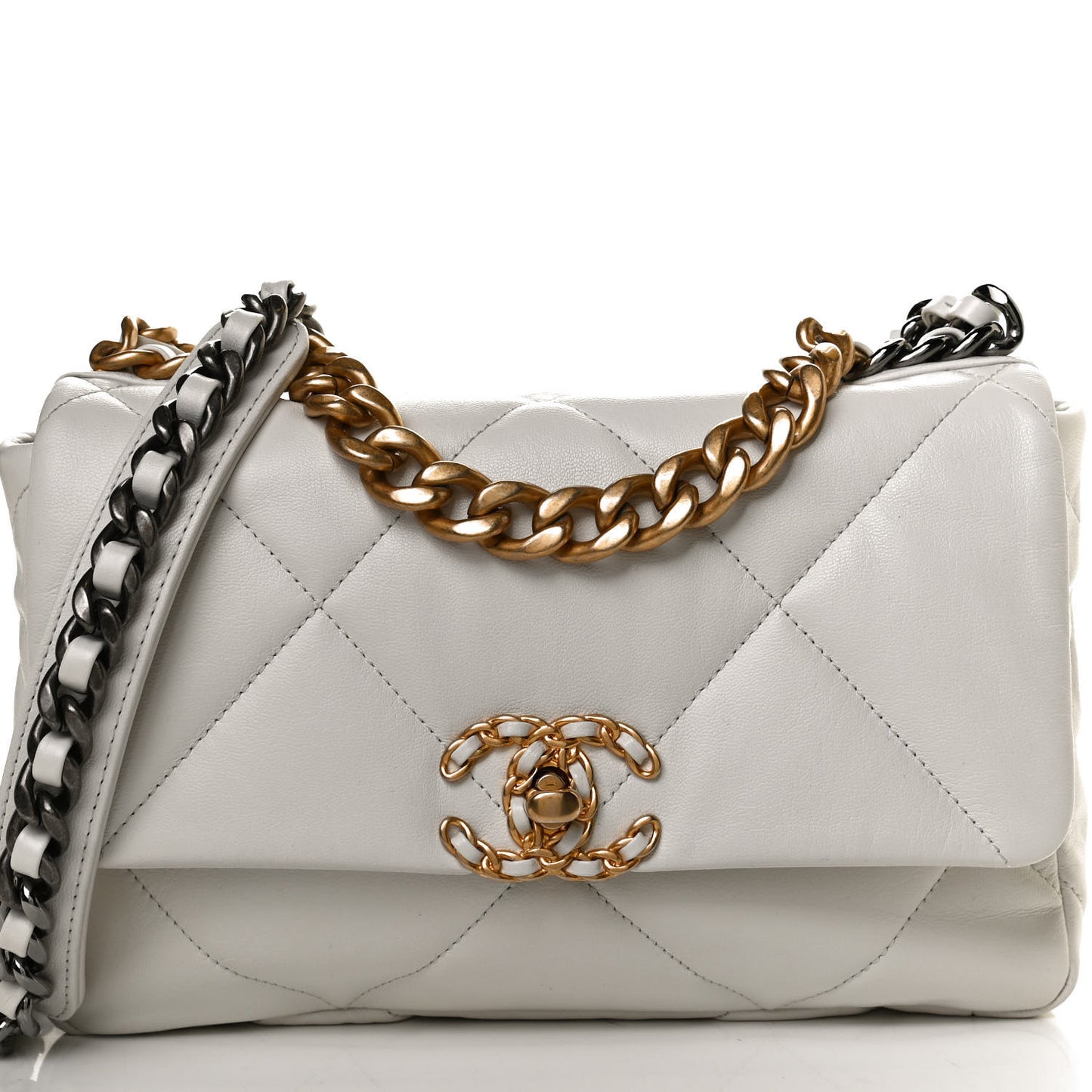 Goatskin Quilted Medium Chanel 19 Flap White