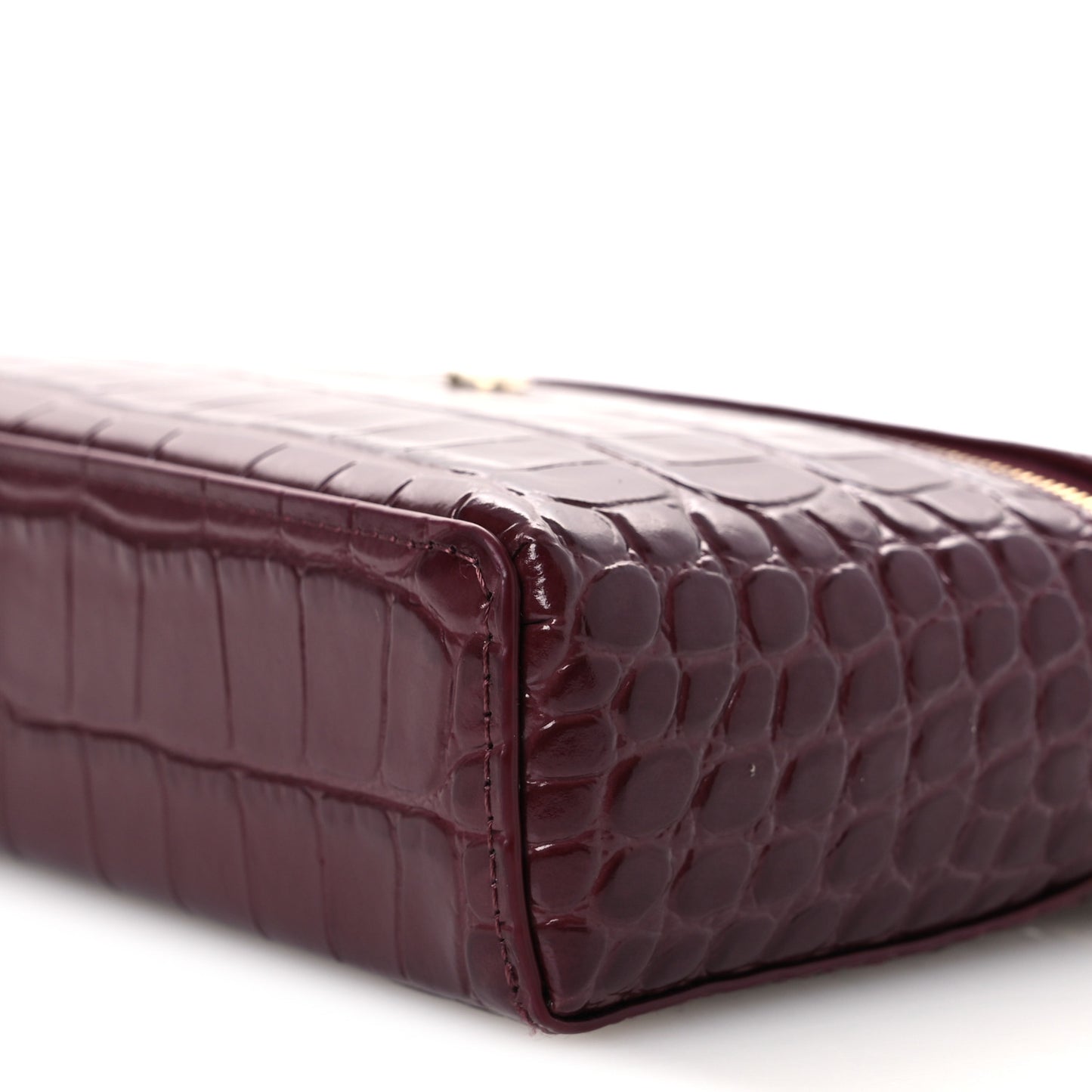 Calfskin Crocodile Embossed Crococo Top Handle Slim Vanity Case With Chain Dark Burgundy