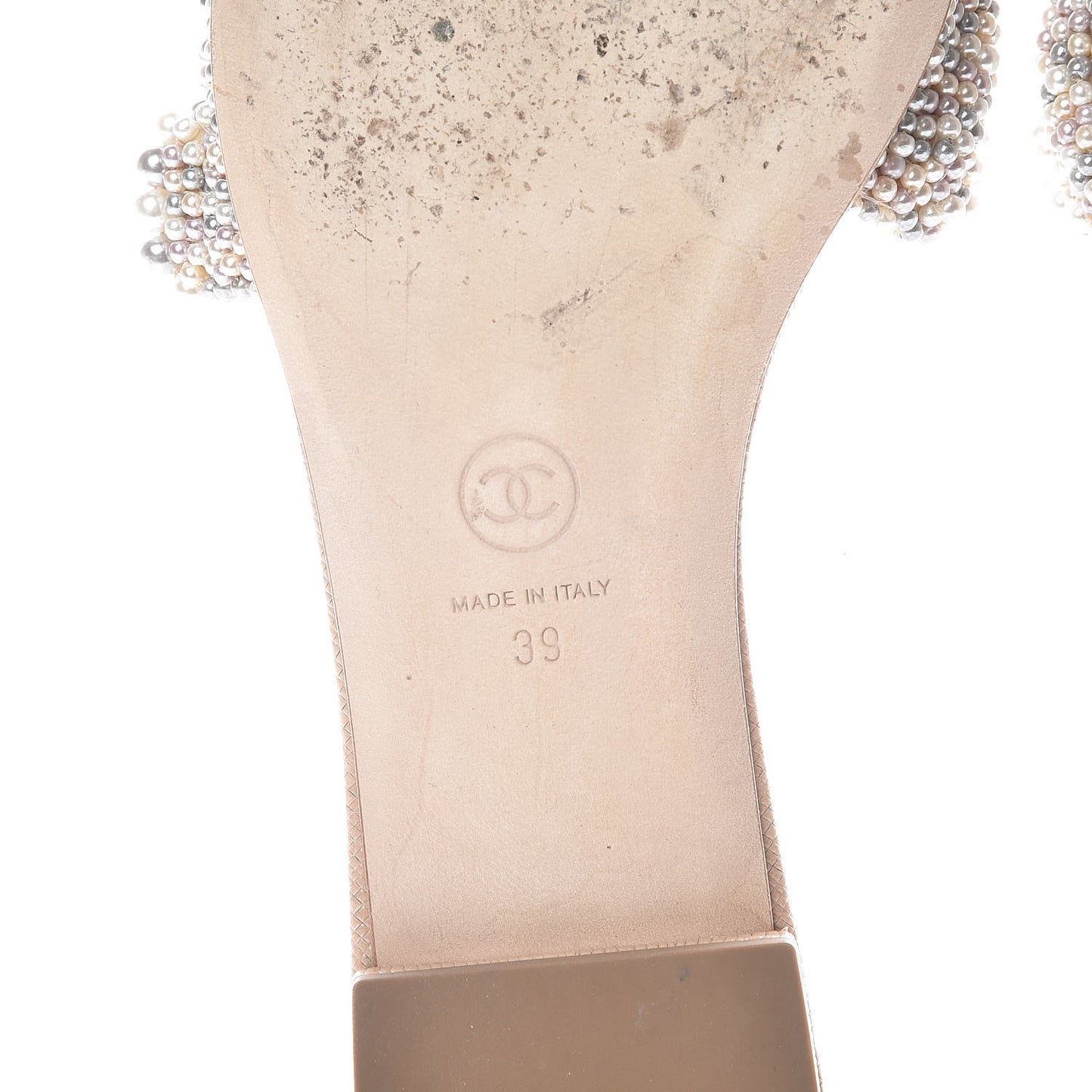 Lambskin Pearl Cord CC Mules 39 Beige