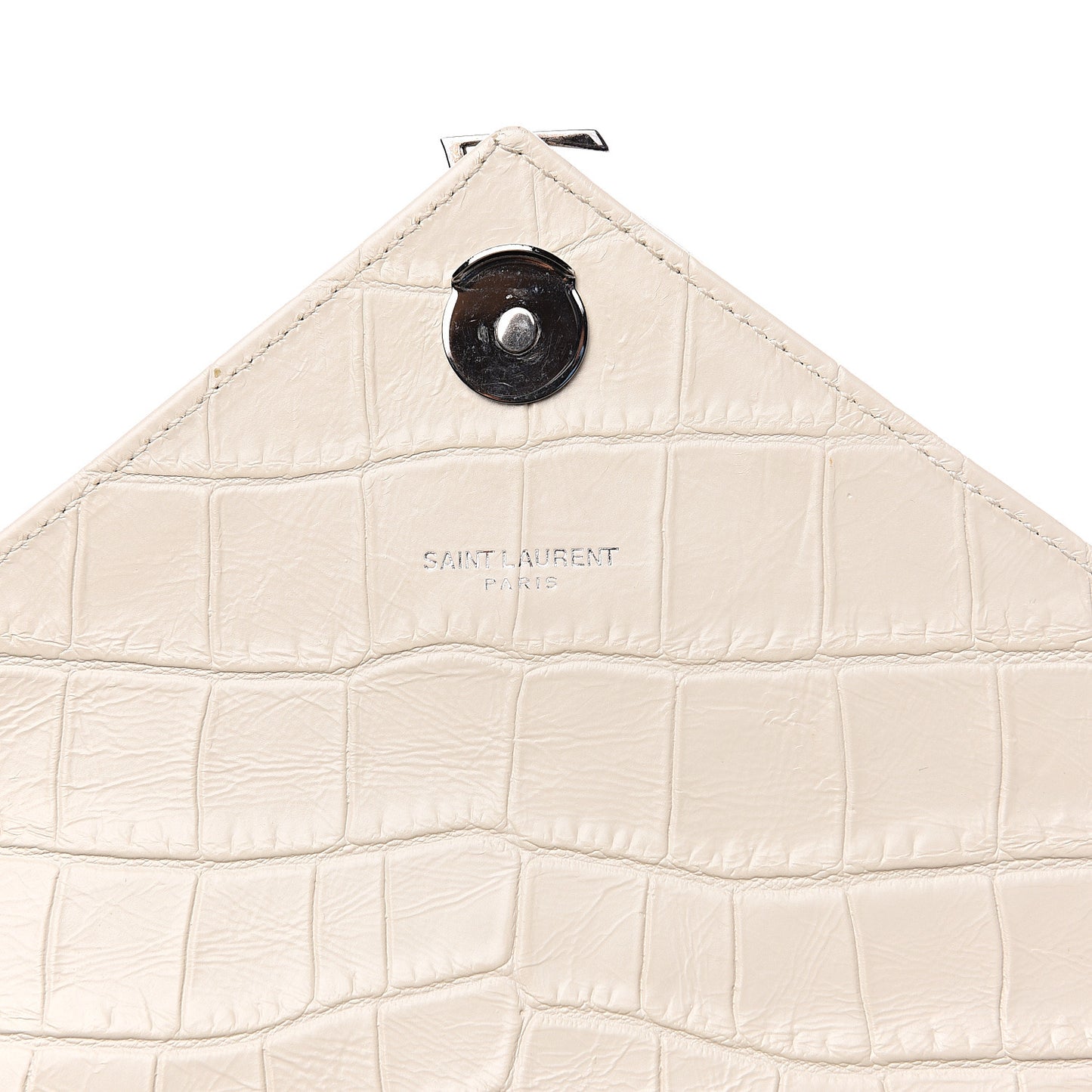 Calfskin Crocodile Embossed Medium College Monogram Satchel Dove White