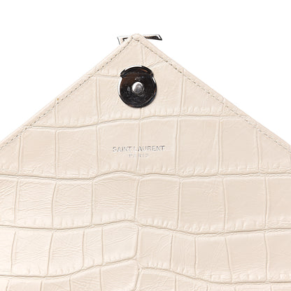 Saint Laurent Calfskin Crocodile Embossed Medium College Monogram Satchel Dove White 5 of 17