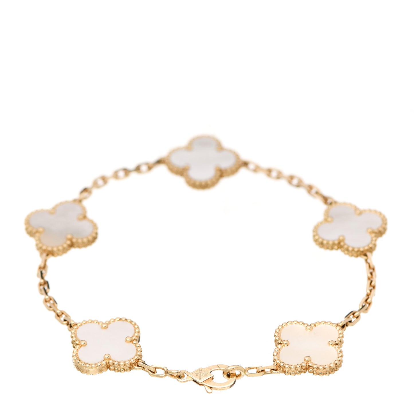 18K Yellow Gold Mother of Pearl 5 Motifs Vintage Alhambra Bracelet