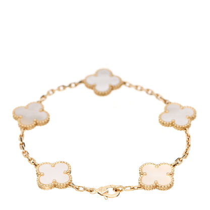 Van Cleef & Arpels 18K Yellow Gold Mother of Pearl 5 Motifs Vintage Alhambra Bracelet 2 of 5