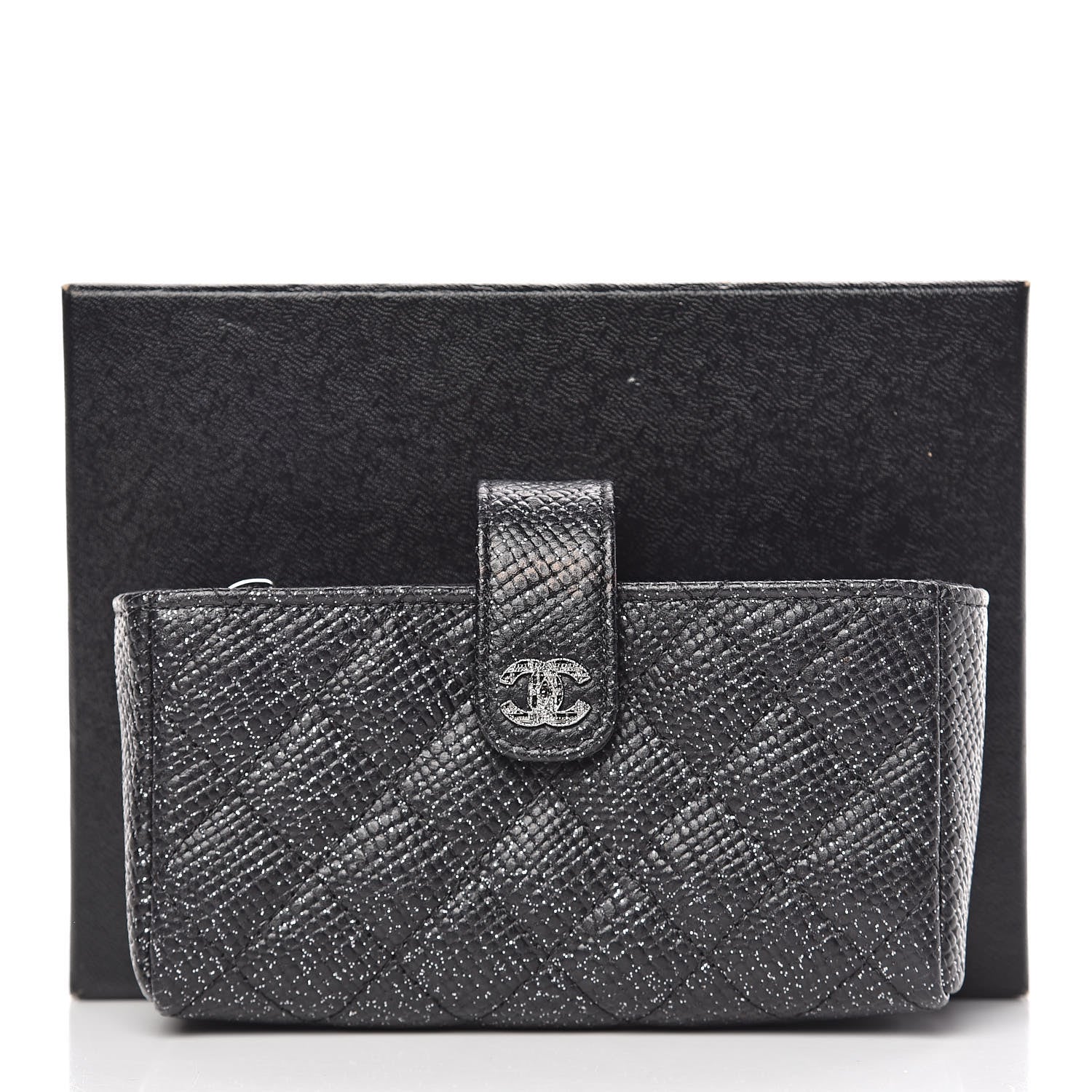 Chanel Glittered Calfskin Quilted Mini Phone Holder Clutch Black 8 of 8