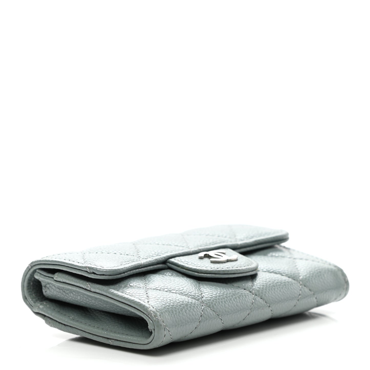 Caviar Quilted Flap Card Holder Wallet Light Blue