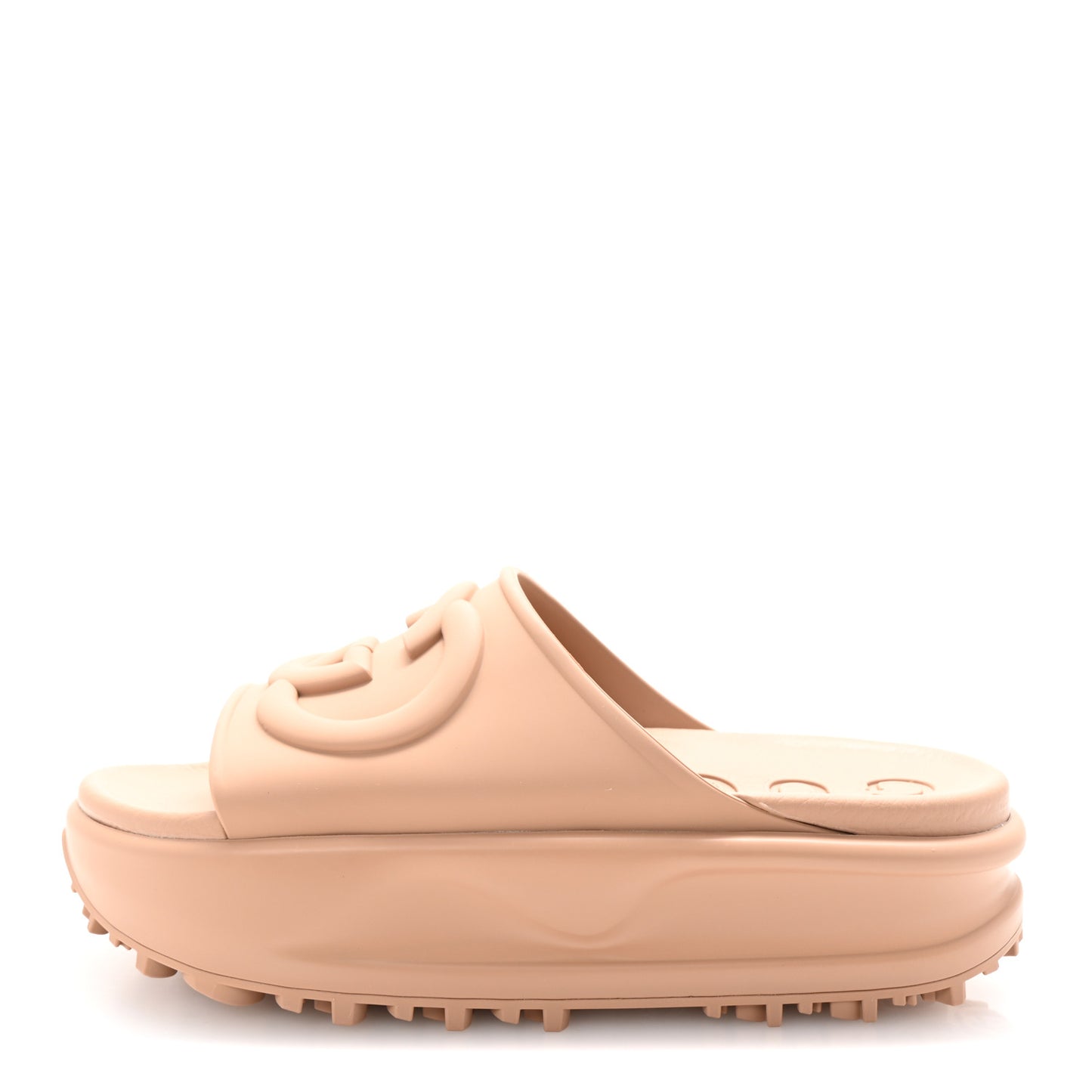 Soft Rubber Womens Interlocking G Platform 42mm Slide Sandals 37 Vintage Camel