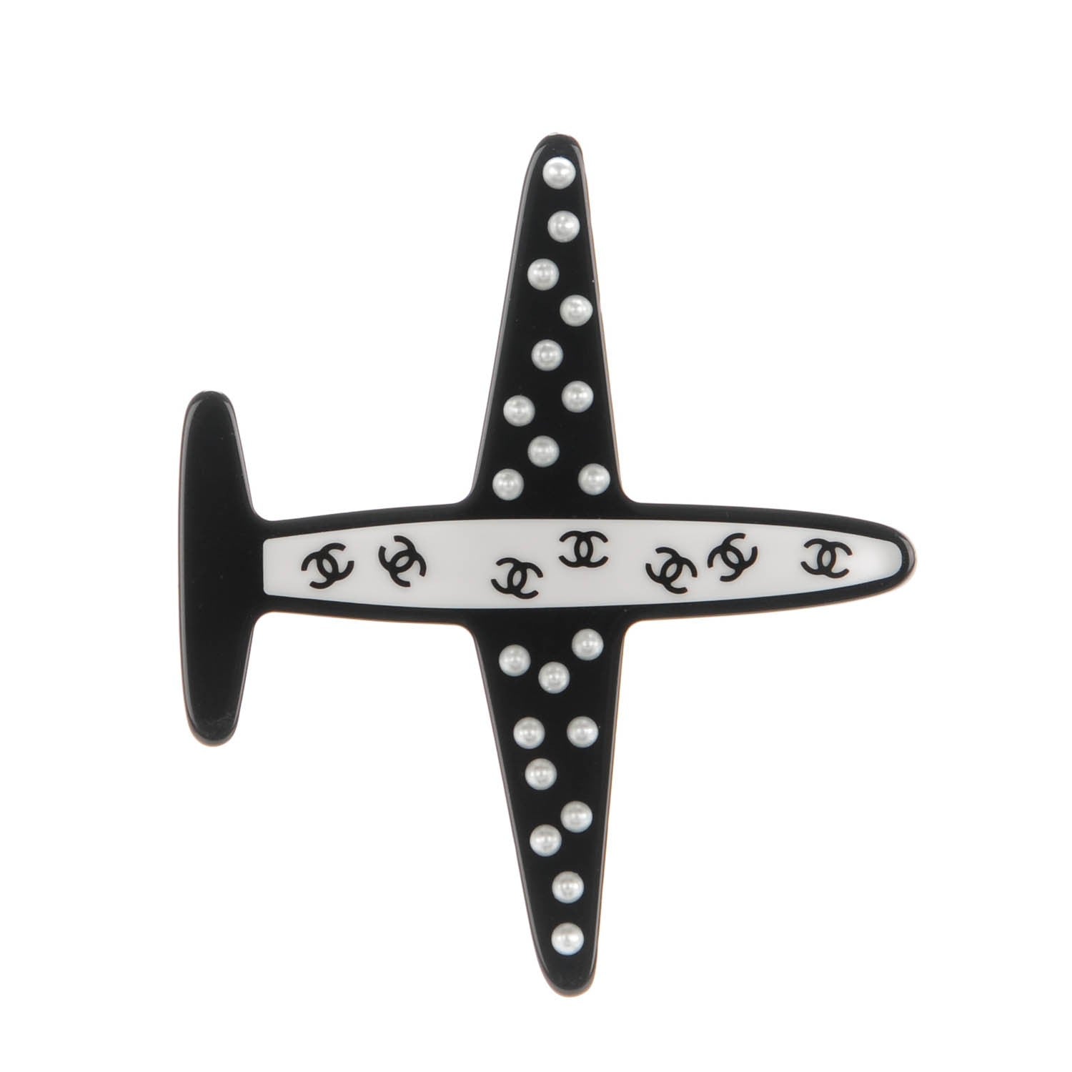 Chanel Resin Pearl CC Airplane Brooch Black 1 of 5