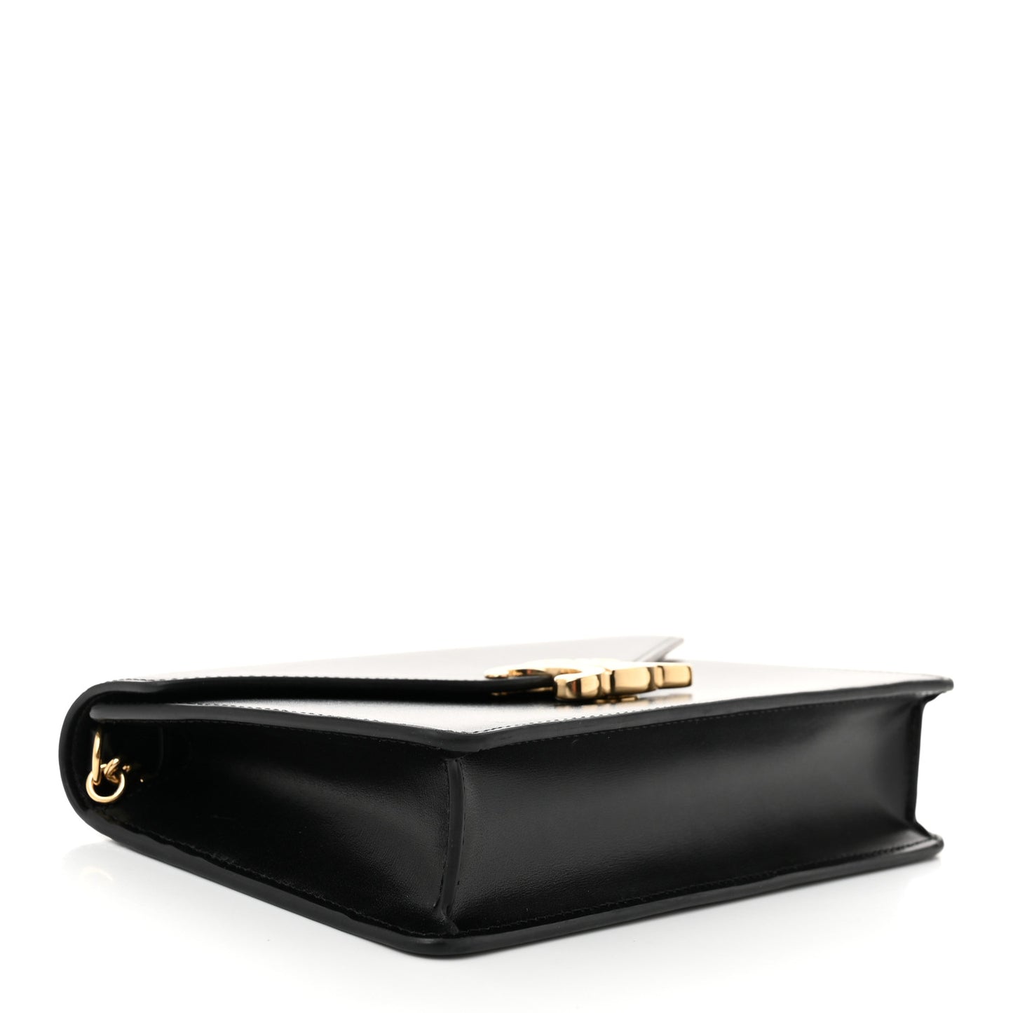 Shiny Calfskin Triomphe Margo Wallet on Chain Black