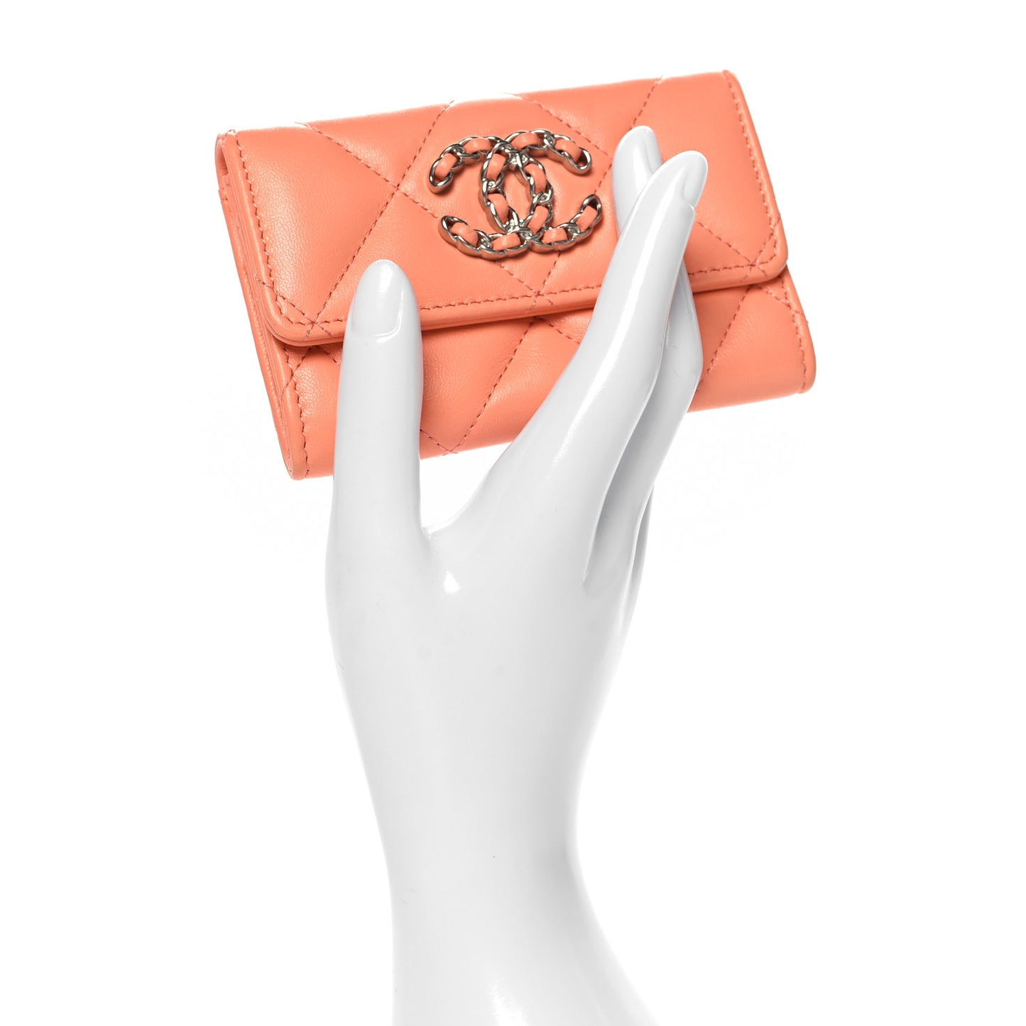 Lambskin Quilted Chanel 19 Flap Card Holder Light Orange